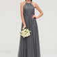 Sleeveless Halter Chiffon A-line/Princess Long/Floor-Length Bridesmaid Dresseses With Pleated Hadassah DEP0025466