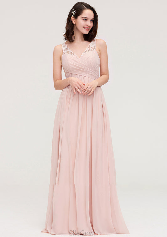 Sleeveless V Neck Long/Floor-Length Chiffon A-line/Princess Bridesmaid Dresses With Pleated Appliqued Chana DEP0025467