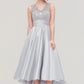 Sleeveless V Neck Asymmetrical Satin A-line/Princess Bridesmaid Dresses With Pleated Lace Sage DEP0025468