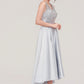 Sleeveless V Neck Asymmetrical Satin A-line/Princess Bridesmaid Dresses With Pleated Lace Sage DEP0025468