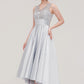 Sleeveless V Neck Asymmetrical Satin A-line/Princess Bridesmaid Dresses With Pleated Lace Sage DEP0025468