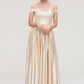 Off-the-Shoulder SleevelessA-line/Princess Charmeuse  Long/Floor-Length Bridesmaid Dresses With Appliqued Jan DEP0025469