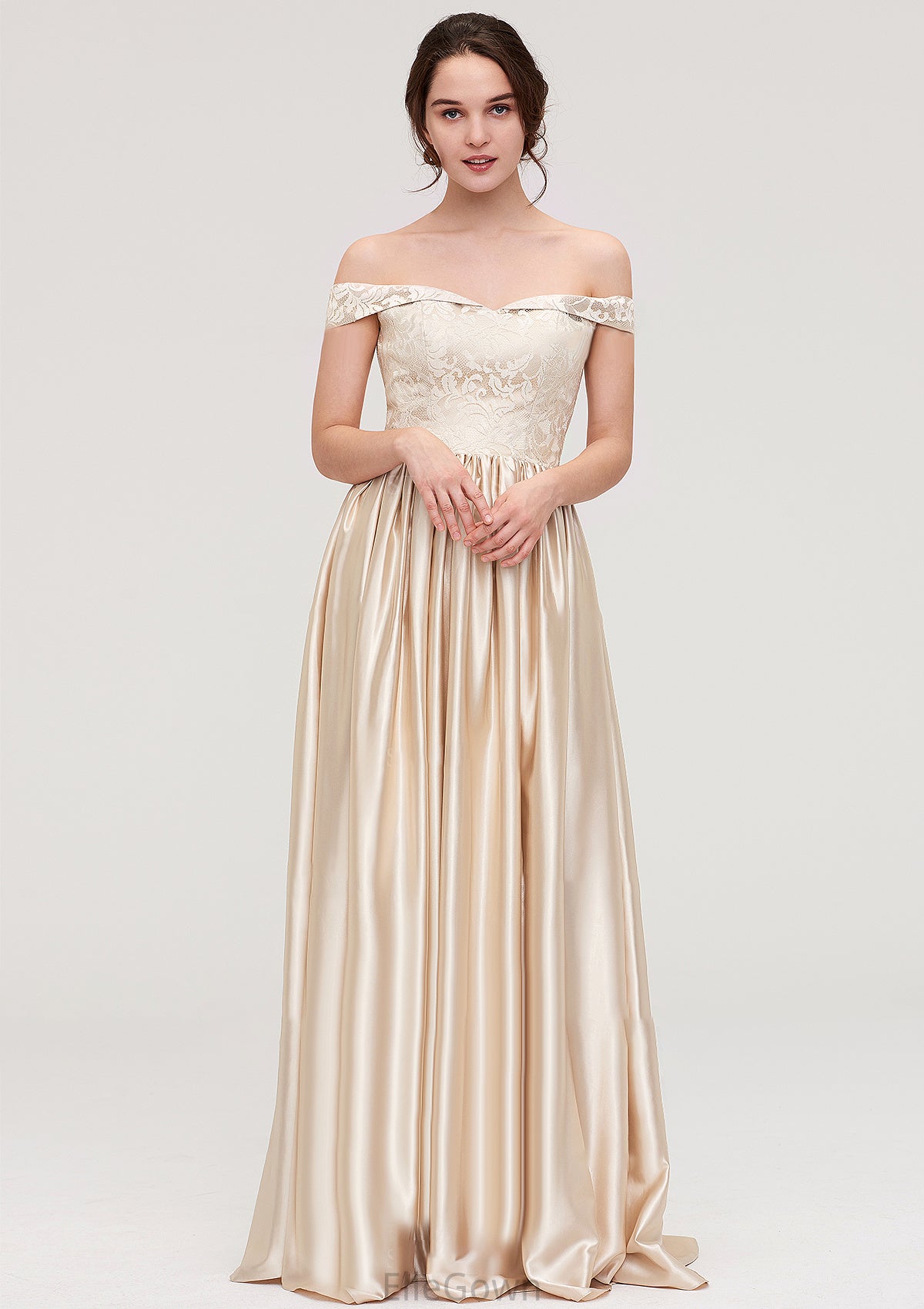 Off-the-Shoulder SleevelessA-line/Princess Charmeuse  Long/Floor-Length Bridesmaid Dresses With Appliqued Jan DEP0025469