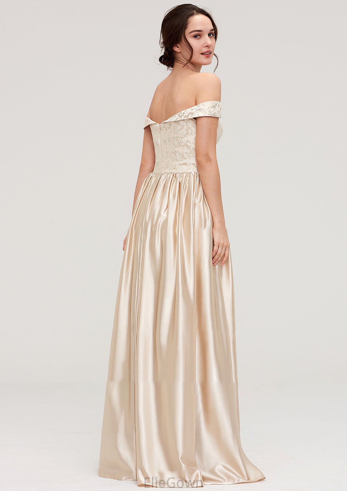 Off-the-Shoulder SleevelessA-line/Princess Charmeuse  Long/Floor-Length Bridesmaid Dresses With Appliqued Jan DEP0025469