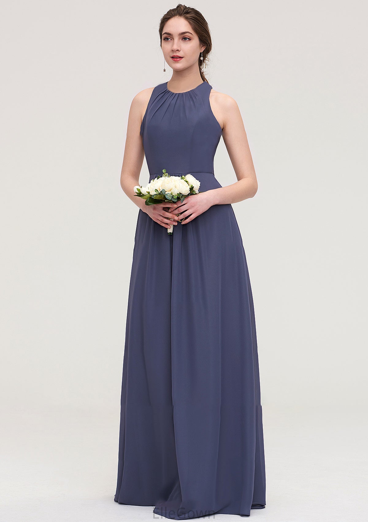 Sleeveless Scoop Neck ong/Floor-Length Chiffon A-line/Princess LStormy Bridesmaid Dresses With Pleated Sara DEP0025470