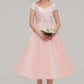 Sweetheart Short Sleeve Tea-Length Tulle A-line/Princess Bridesmaid Dresses With Waistband Beading Pleated Mckayla DEP0025473