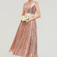 Bateau Sleeveless Tea-Length Sequined A-line/Princess Bridesmaid Dresses With Sashes Taniya DEP0025474