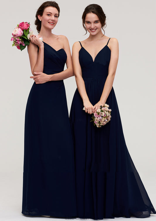 Sleeveless One-Shoulder A-line/Princess Chiffon Long/Floor-Length Bridesmaid Dresses With Pleated Amiah DEP0025475