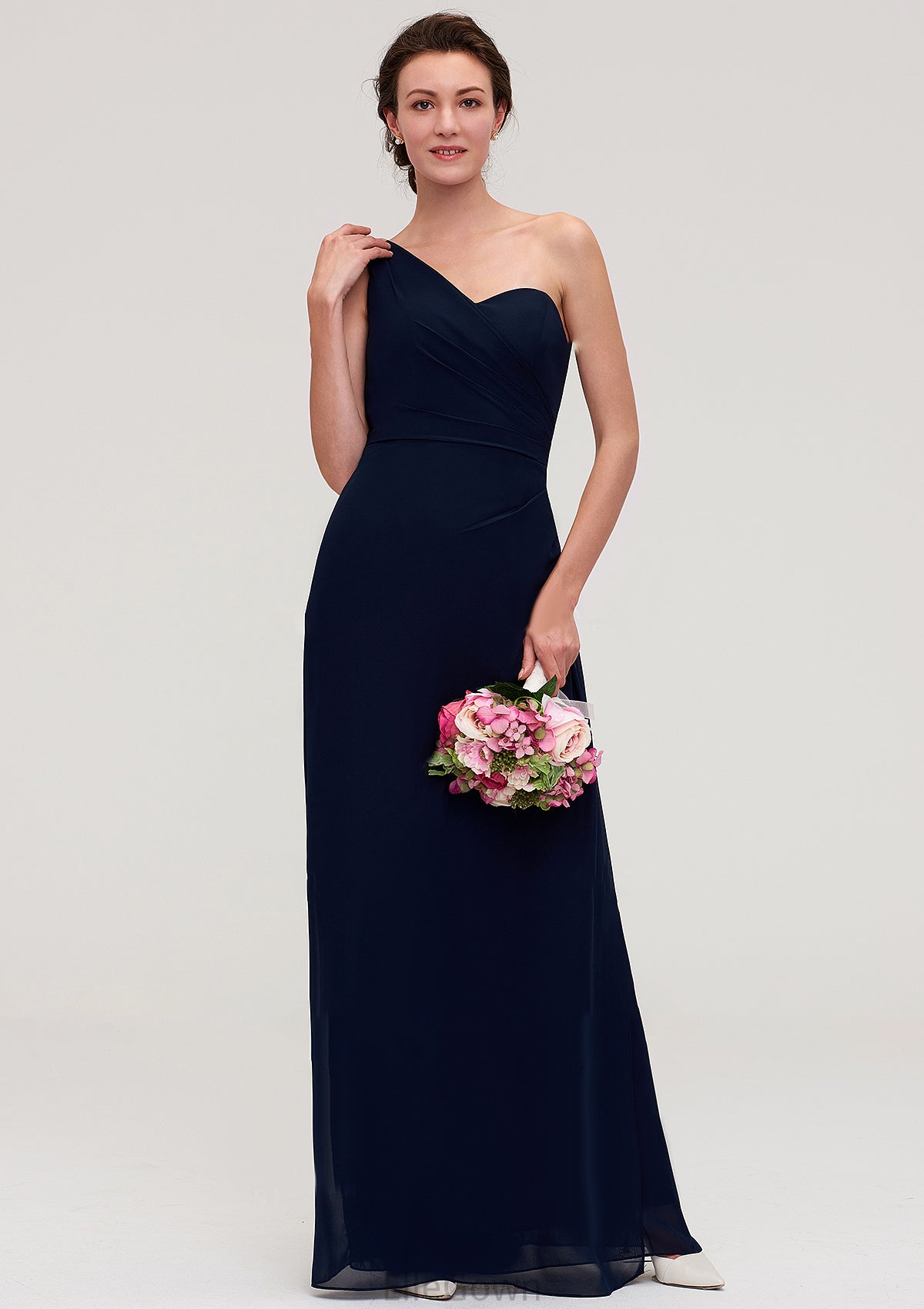 Sleeveless One-Shoulder A-line/Princess Chiffon Long/Floor-Length Bridesmaid Dresses With Pleated Amiah DEP0025475