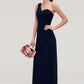 Sleeveless One-Shoulder A-line/Princess Chiffon Long/Floor-Length Bridesmaid Dresses With Pleated Amiah DEP0025475