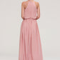 Sleeveless Scoop Neck A-line/Princess Chiffon Long/Floor-Length Bridesmaid Dresseses With Pleated Sashes Journey DEP0025476