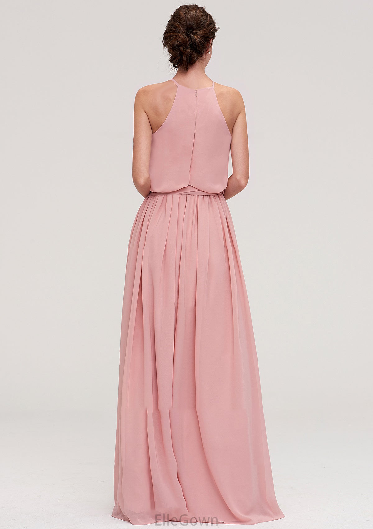 Sleeveless Scoop Neck A-line/Princess Chiffon Long/Floor-Length Bridesmaid Dresseses With Pleated Sashes Journey DEP0025476