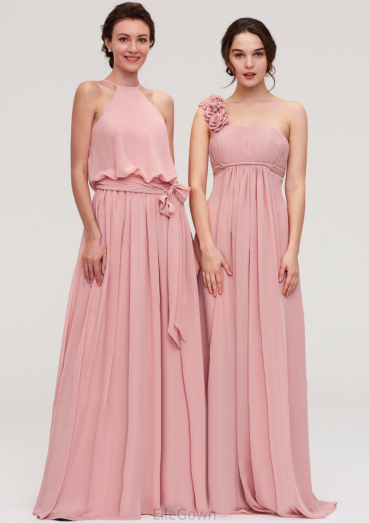 Sleeveless Scoop Neck A-line/Princess Chiffon Long/Floor-Length Bridesmaid Dresseses With Pleated Sashes Journey DEP0025476