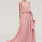 Sleeveless Scoop Neck A-line/Princess Chiffon Long/Floor-Length Bridesmaid Dresseses With Pleated Sashes Journey DEP0025476