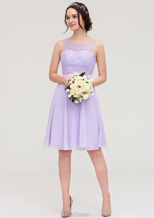 Sleeveless Knee-Length Chiffon A-line/Princess Bridesmaid Dresses With Sashes Lace Hazel DEP0025481