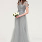 Bateau Short Sleeve Long/Floor-Length Tulle A-line/Princess Bridesmaid Dresses With Sashes Lace Eliana DEP0025482