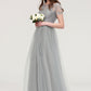 Bateau Short Sleeve Long/Floor-Length Tulle A-line/Princess Bridesmaid Dresses With Sashes Lace Eliana DEP0025482