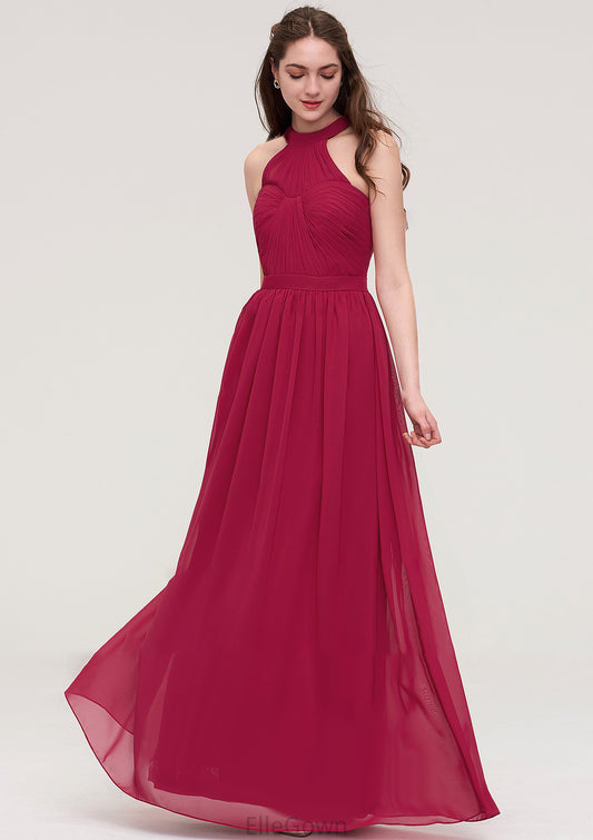 Halter Sleeveless Long/Floor-Length Chiffon A-line/Princess Bridesmaid Dresses With Pleated Hortensia DEP0025483