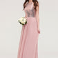 Sleeveless Bateau Long/Floor-Length Chiffon A-line/Princess Bridesmaid Dresses With Sequins Dominique DEP0025484