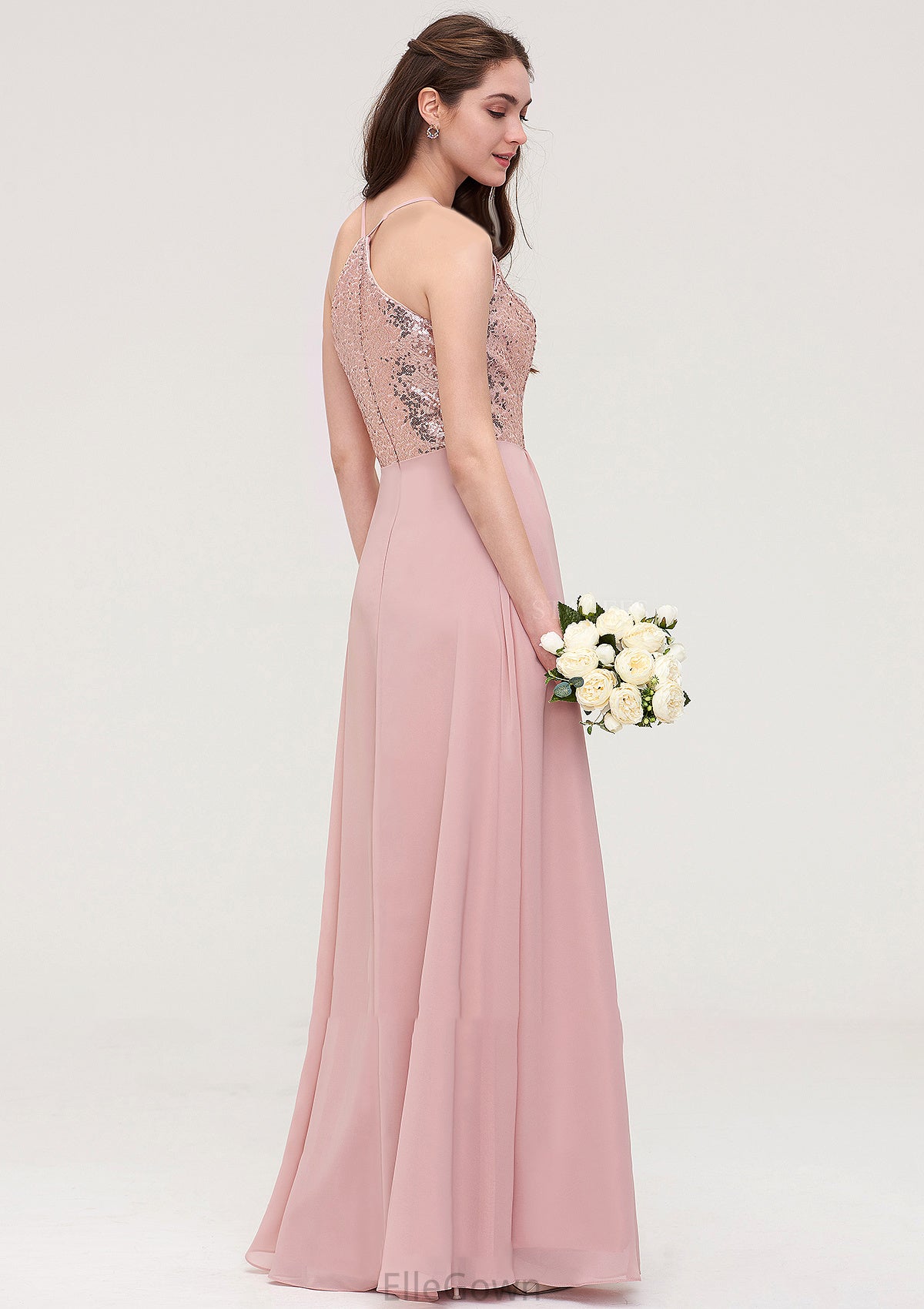 Sleeveless Bateau Long/Floor-Length Chiffon A-line/Princess Bridesmaid Dresses With Sequins Dominique DEP0025484