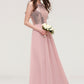 Sleeveless Bateau Long/Floor-Length Chiffon A-line/Princess Bridesmaid Dresses With Sequins Dominique DEP0025484