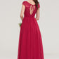 Sleeveless V Neck Long/Floor-Length Chiffon A-line/Princess Bridesmaid Dresses With Lace Pleated Aiyana DEP0025486