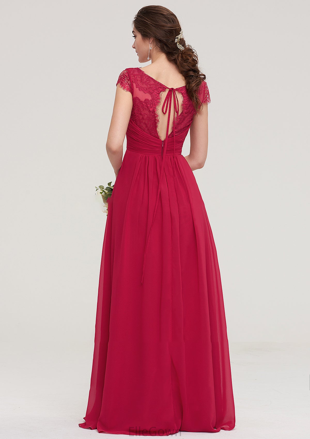 Sleeveless V Neck Long/Floor-Length Chiffon A-line/Princess Bridesmaid Dresses With Lace Pleated Aiyana DEP0025486