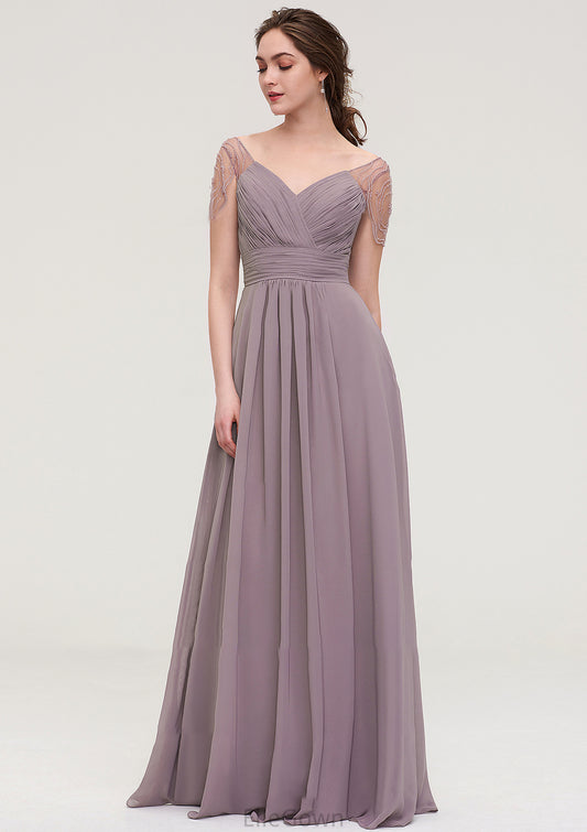 Short Sleeve Sweetheart Long/Floor-Length Chiffon A-line/Princess Bridesmaid Dresses With Pleated Beading Cheryl DEP0025487