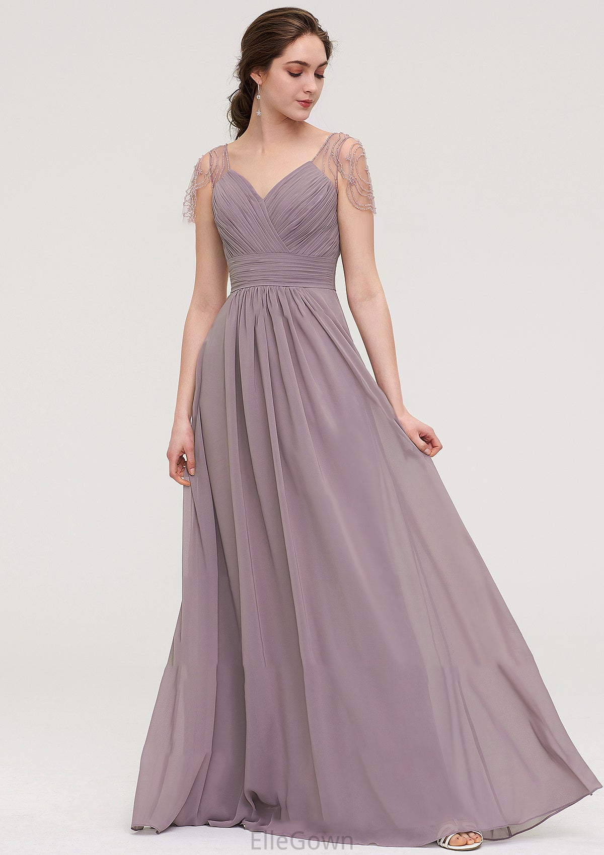 Short Sleeve Sweetheart Long/Floor-Length Chiffon A-line/Princess Bridesmaid Dresses With Pleated Beading Cheryl DEP0025487