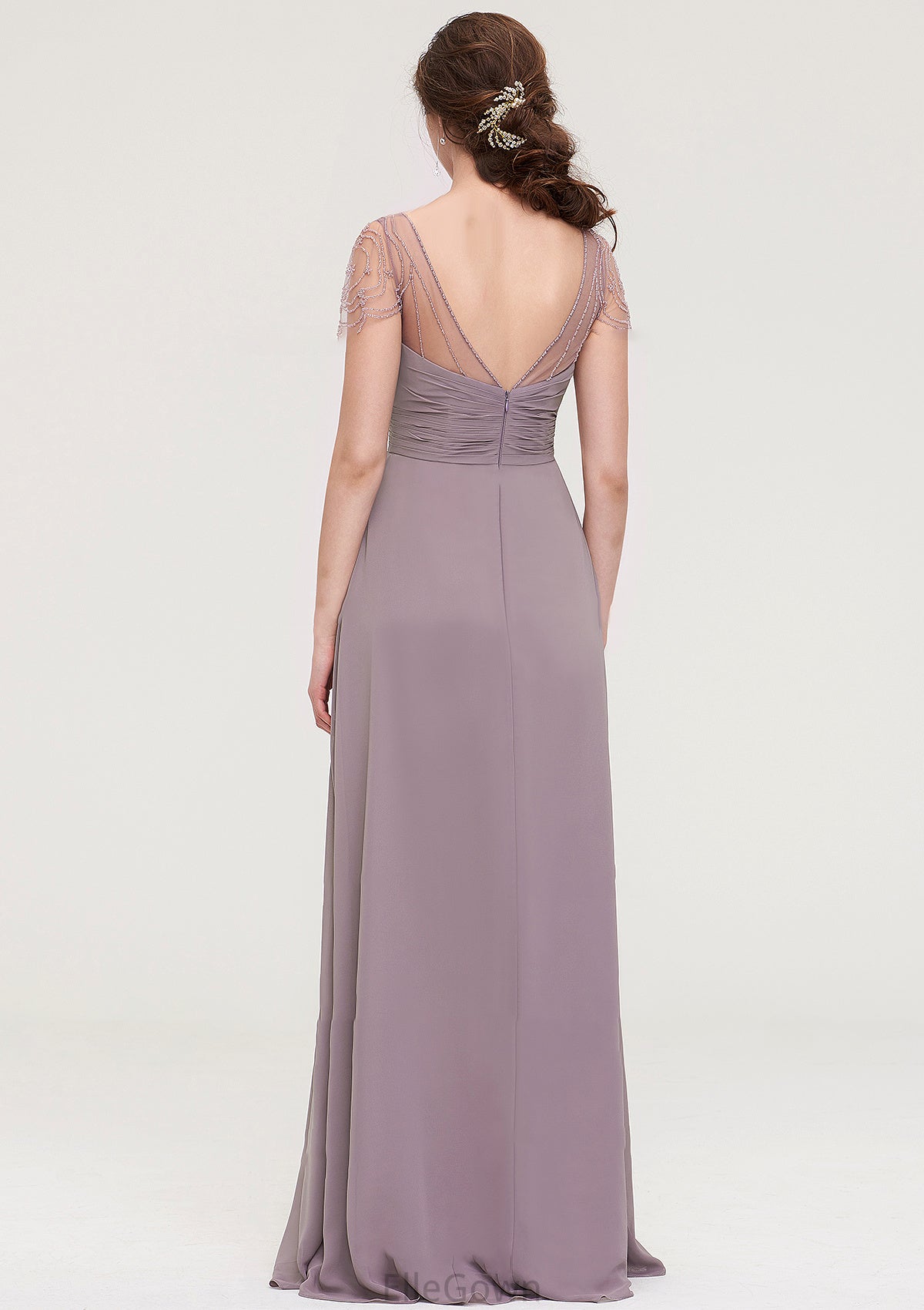 Short Sleeve Sweetheart Long/Floor-Length Chiffon A-line/Princess Bridesmaid Dresses With Pleated Beading Cheryl DEP0025487