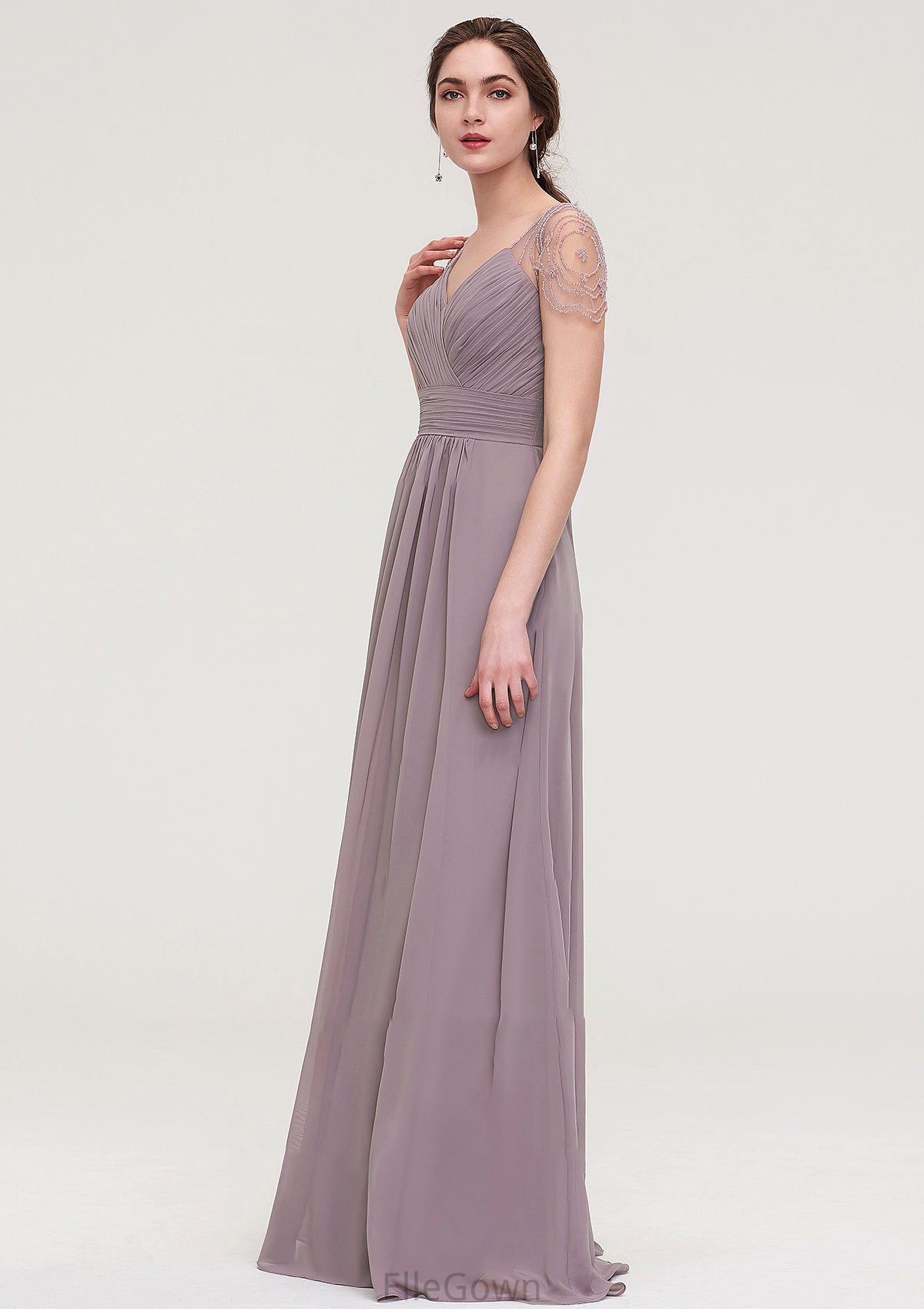 Short Sleeve Sweetheart Long/Floor-Length Chiffon A-line/Princess Bridesmaid Dresses With Pleated Beading Cheryl DEP0025487