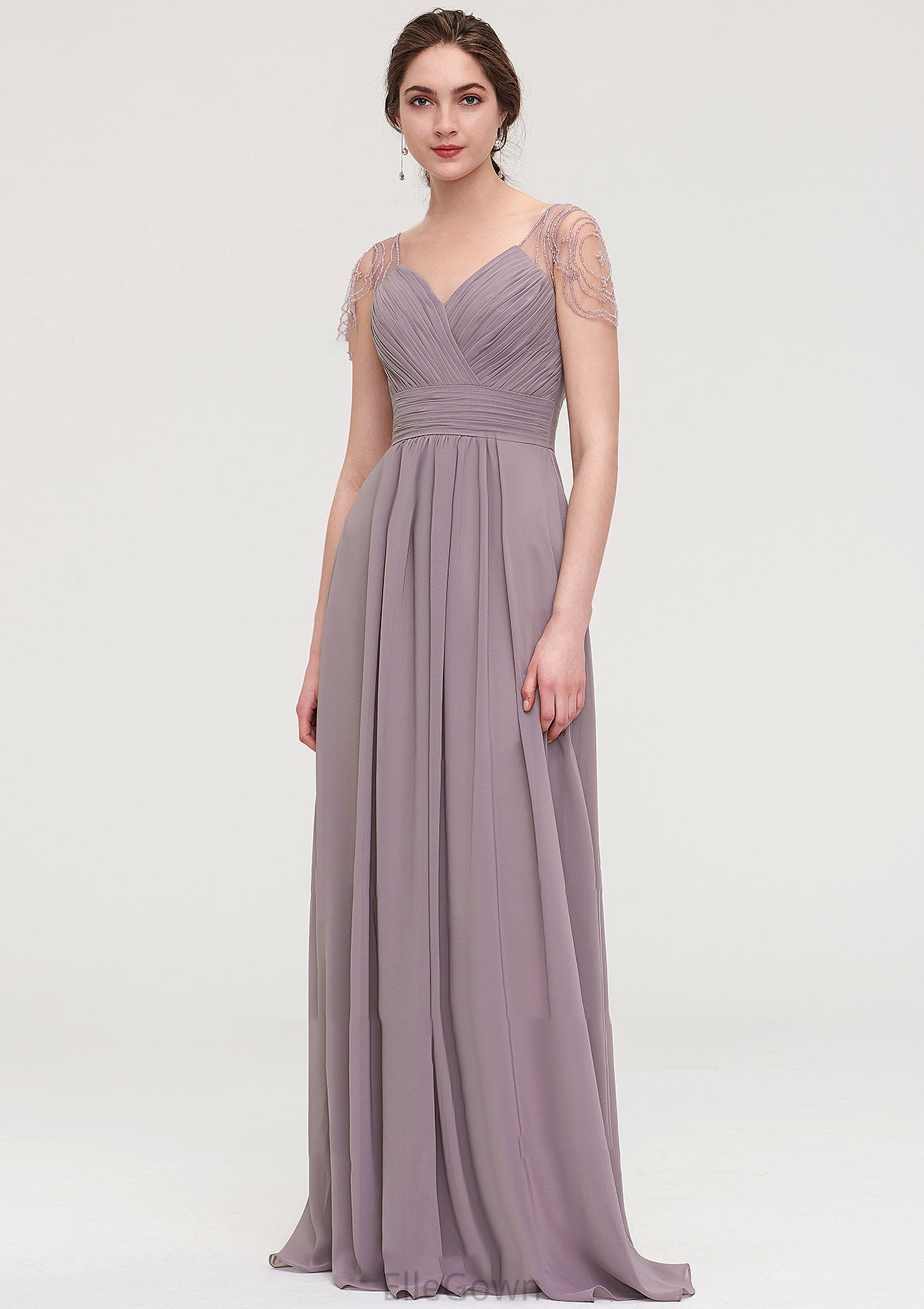 Short Sleeve Sweetheart Long/Floor-Length Chiffon A-line/Princess Bridesmaid Dresses With Pleated Beading Cheryl DEP0025487