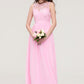 Bateau Sleeveless Long/Floor-Length Chiffon A-line/Princess Bridesmaid Dresses With Lace Amara DEP0025489