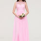 Bateau Sleeveless Long/Floor-Length Chiffon A-line/Princess Bridesmaid Dresses With Lace Amara DEP0025489