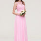 Bateau Sleeveless Long/Floor-Length Chiffon A-line/Princess Bridesmaid Dresses With Lace Amara DEP0025489