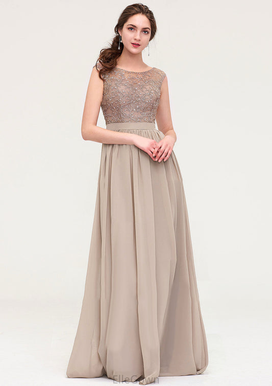 Sleeveless Scoop Neck Long/Floor-Length Chiffon A-line/Princess Bridesmaid Dresses With Sequins Beading Lace Pleated Anaya DEP0025493