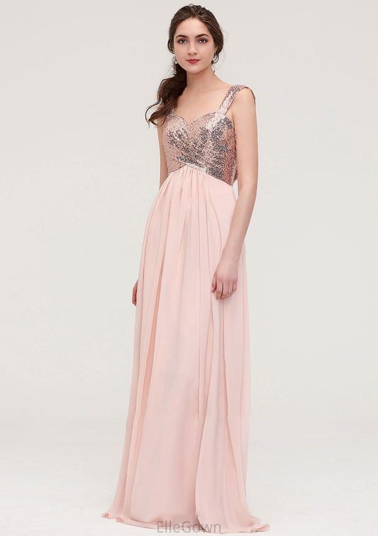 Sleeveless Long/Floor-Length Sweetheart A-line/Princess Chiffon Bridesmaid Dresses With Pleated Sequins Shyla DEP0025494