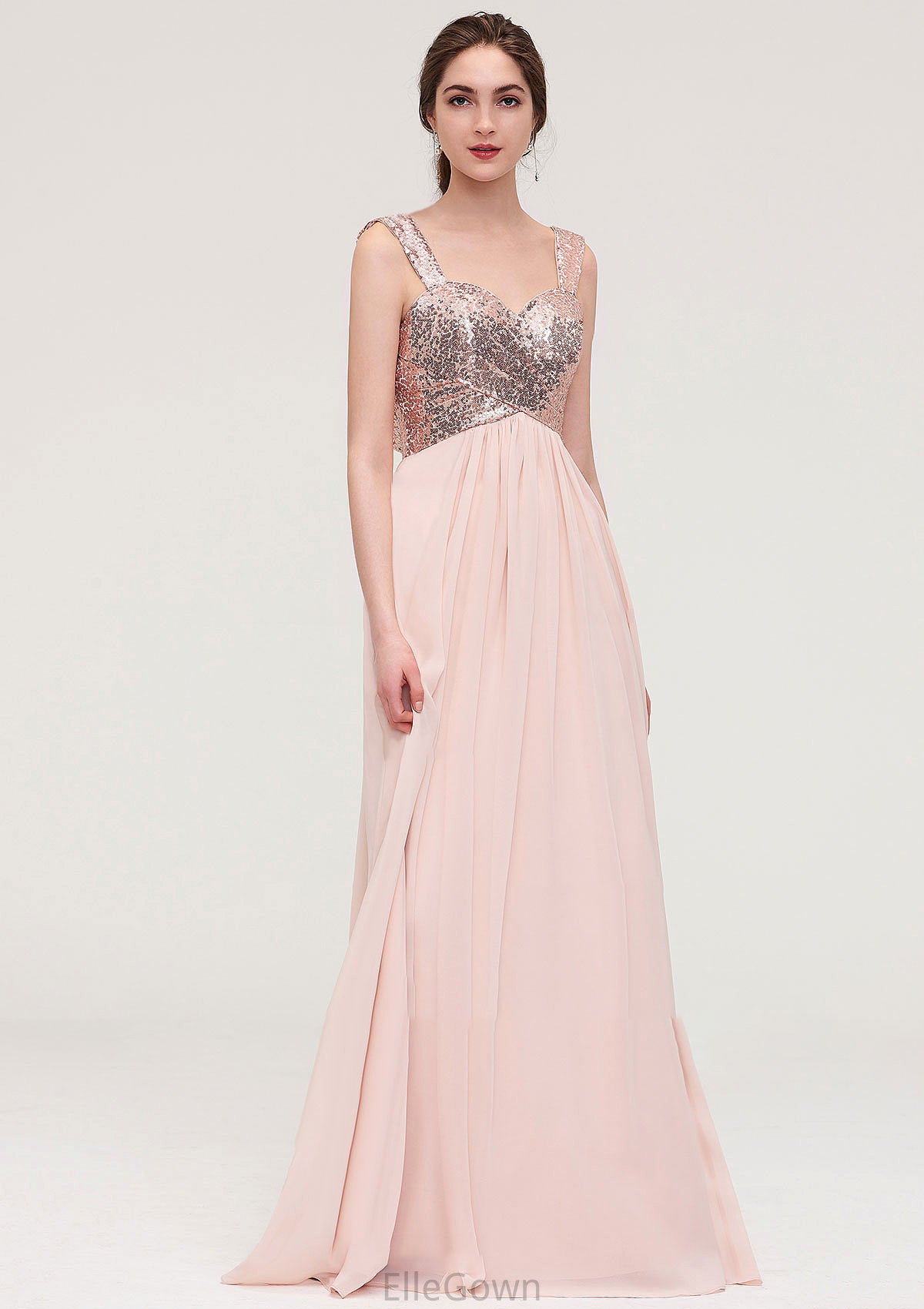 Sleeveless Long/Floor-Length Sweetheart A-line/Princess Chiffon Bridesmaid Dresses With Pleated Sequins Shyla DEP0025494