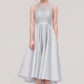 Bateau Sleeveless Tea-Length Satin A-line/Princess Bridesmaid Dresses With Sashes Lace Marcie DEP0025495