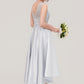 Bateau Sleeveless Tea-Length Satin A-line/Princess Bridesmaid Dresses With Sashes Lace Marcie DEP0025495