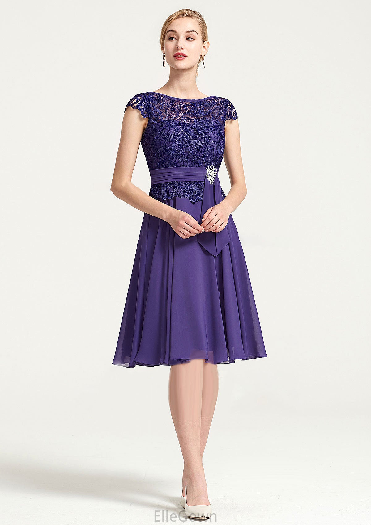 Sleeveless Bateau Knee-Length A-line/Princess Chiffon Bridesmaid Dresses With Rhinestone Appliqued Sashes Heaven DEP0025496