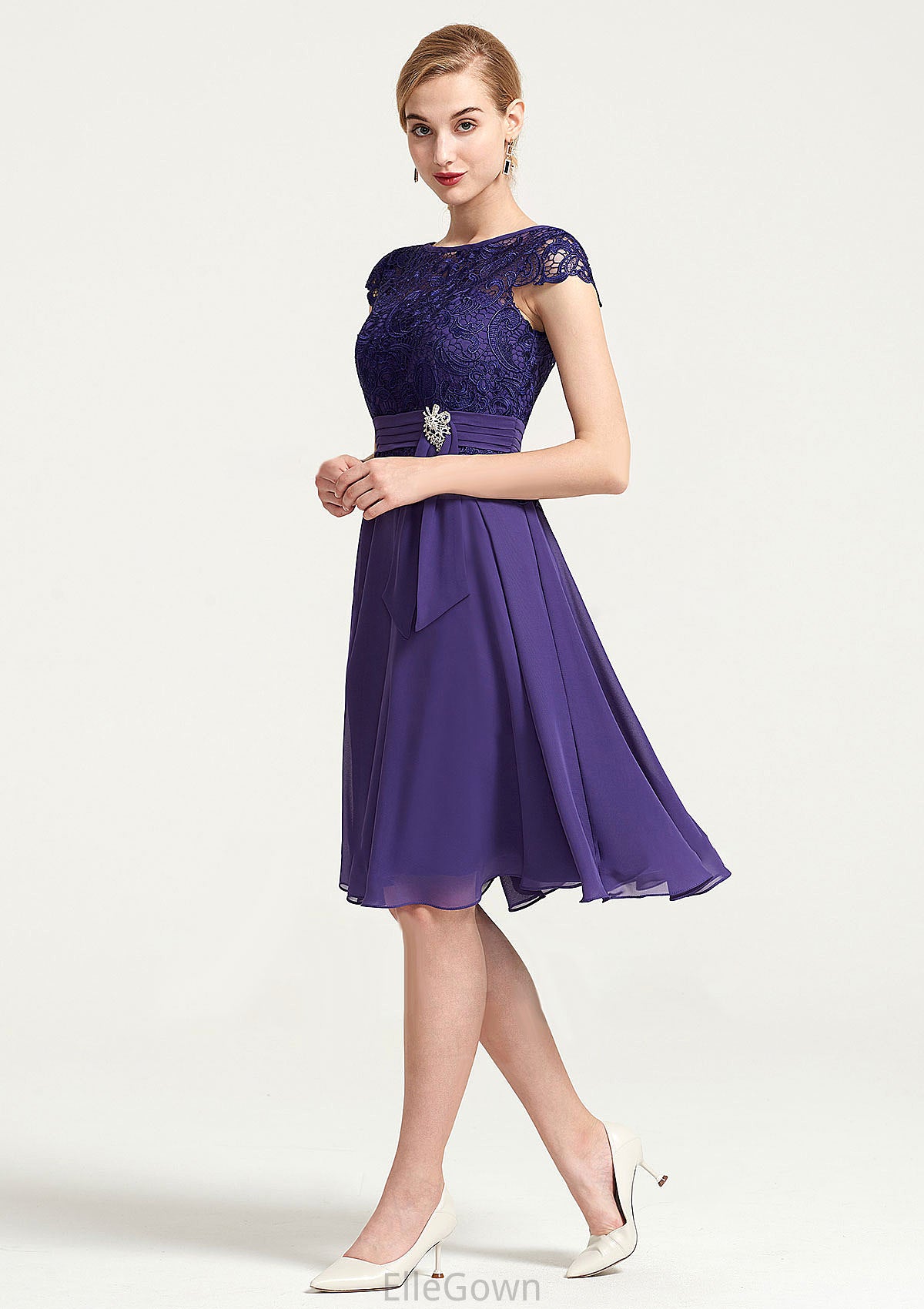 Sleeveless Bateau Knee-Length A-line/Princess Chiffon Bridesmaid Dresses With Rhinestone Appliqued Sashes Heaven DEP0025496