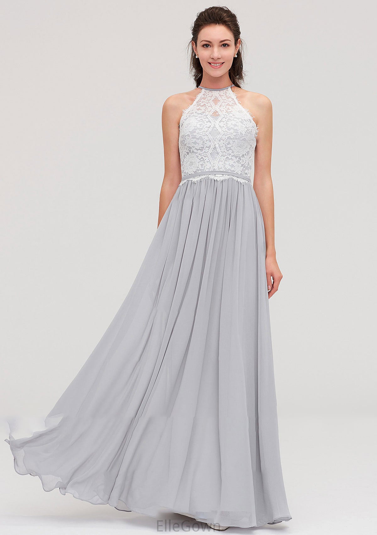 Sleeveless Scoop Neck A-line/Princess Chiffon Long/Floor-Length Bridesmaid Dresseses With Lace Genesis DEP0025497