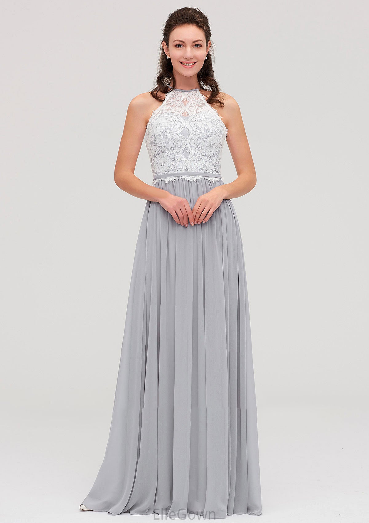 Sleeveless Scoop Neck A-line/Princess Chiffon Long/Floor-Length Bridesmaid Dresseses With Lace Genesis DEP0025497