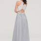 Sleeveless Scoop Neck A-line/Princess Chiffon Long/Floor-Length Bridesmaid Dresseses With Lace Genesis DEP0025497