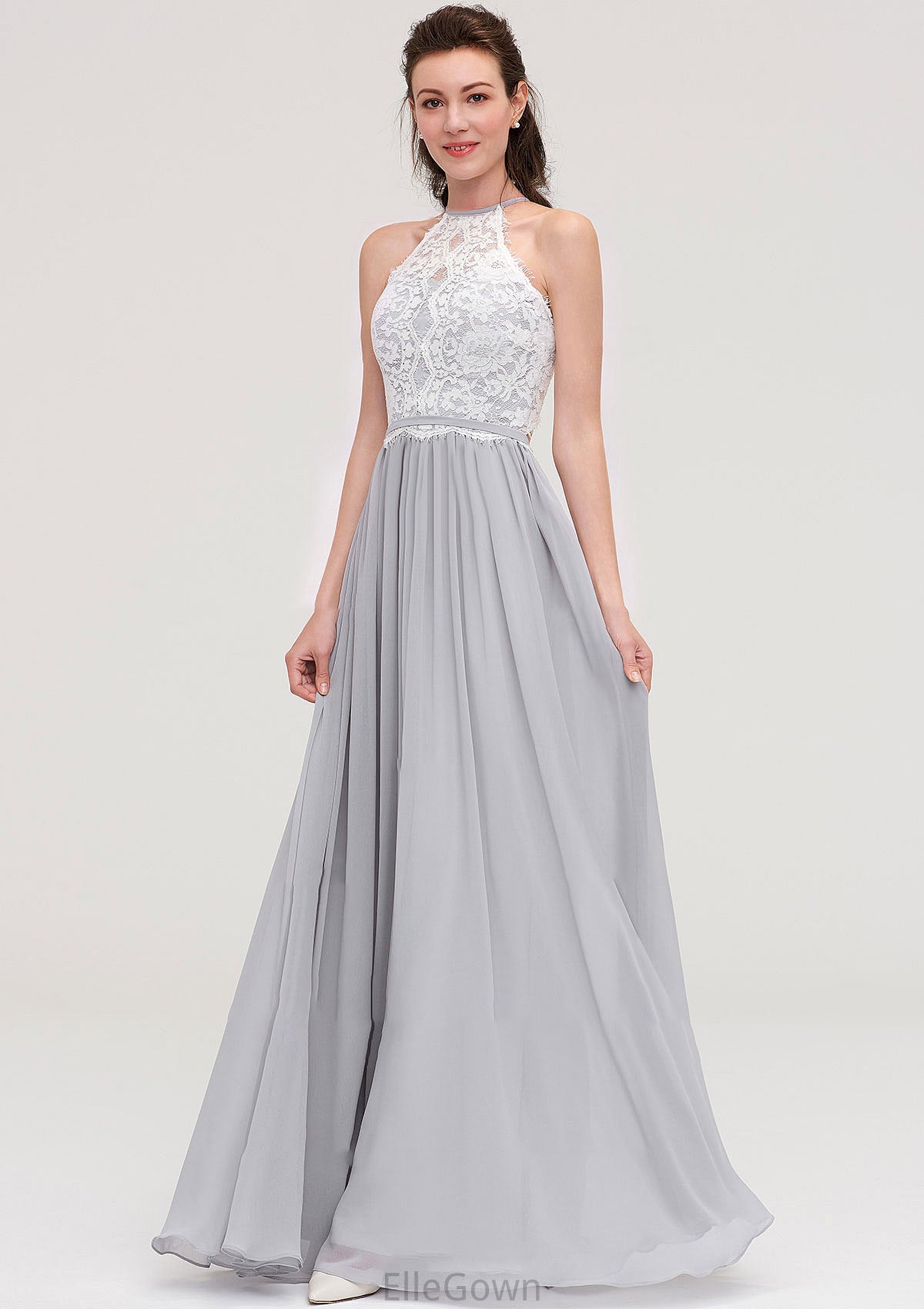 Sleeveless Scoop Neck A-line/Princess Chiffon Long/Floor-Length Bridesmaid Dresseses With Lace Genesis DEP0025497