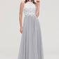 Sleeveless Scoop Neck A-line/Princess Chiffon Long/Floor-Length Bridesmaid Dresseses With Lace Genesis DEP0025497