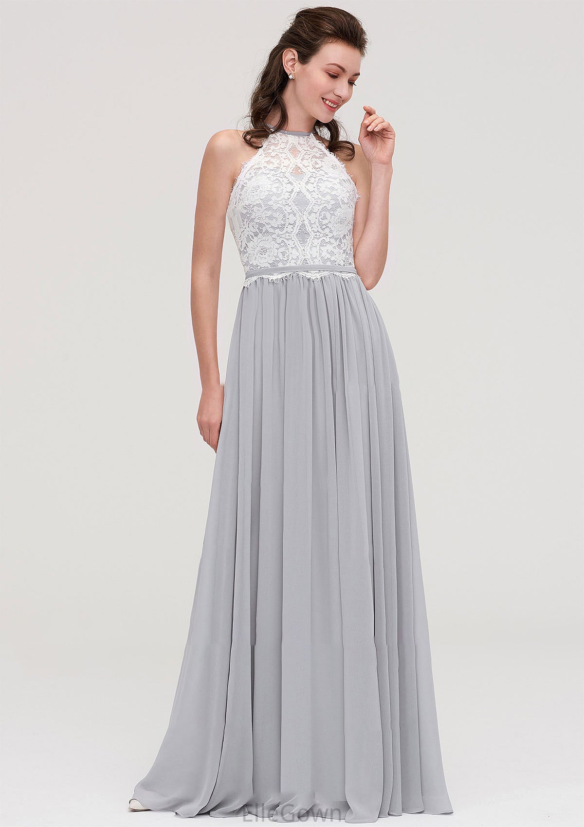 Sleeveless Scoop Neck A-line/Princess Chiffon Long/Floor-Length Bridesmaid Dresseses With Lace Genesis DEP0025497