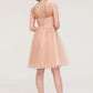 Bateau Sleeveless A-line/Princess Tulle Knee-Length Bridesmaid Dresses With Pleated Beading Evelin DEP0025498