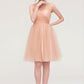 Bateau Sleeveless A-line/Princess Tulle Knee-Length Bridesmaid Dresses With Pleated Beading Evelin DEP0025498